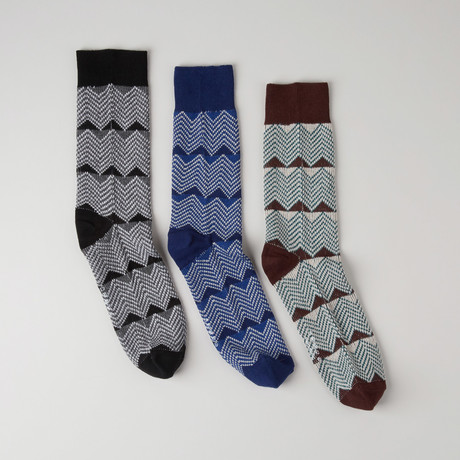 Textured Crew Socks // Cordon Double Cylinder // Pack of 3