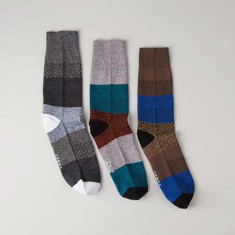 Textured Crew Socks // Gilgamesh Double Cylinder // Pack of 3