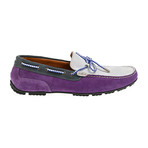 Colorblocked Contrast Laced Suede Driver // Cyclamen, White (Euro: 45)