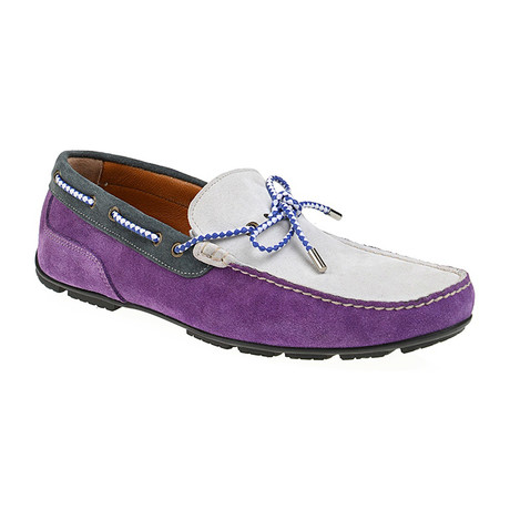 Colorblocked Contrast Laced Suede Driver // Cyclamen, White (Euro: 45)