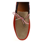 Colorblocked Contrast Laced Suede Driver // Red, Sand (Euro: 43)