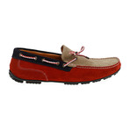 Colorblocked Contrast Laced Suede Driver // Red, Sand (Euro: 43)