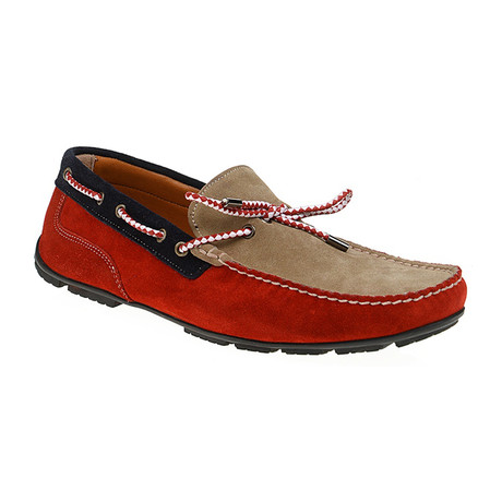 Colorblocked Contrast Laced Suede Driver // Red, Sand (Euro: 43)