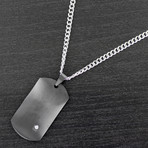 Skulls Inlay Dog Tag Pendant Necklace // Black IP Stainless Steel + Cubic Zircona