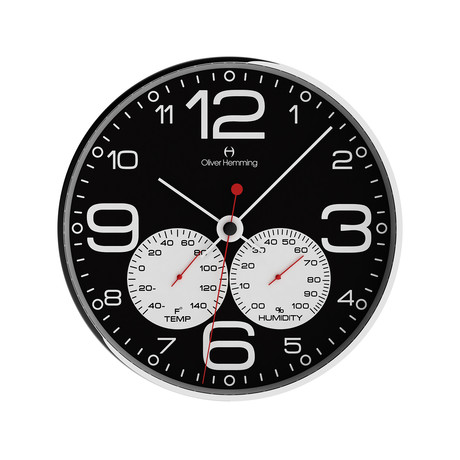 Chrome Weather Station Wall Clock // Black (Small)