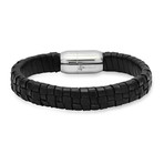 Magnetic Clasp Braided Leather Bracelet // Black