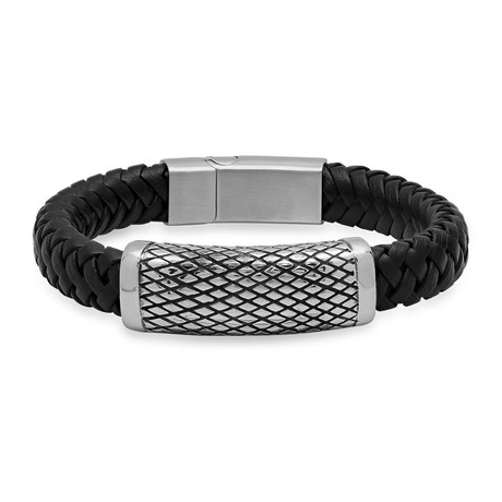 Snake Scale Accent Braided Bracelet // Black