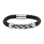 Rope Accented Leather Bracelet // Black + Silver