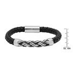 Rope Accented Leather Bracelet // Black + Silver