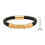 Rope Accented Leather Bracelet // Black + Gold