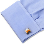 Fighter Pilot Helmet Cufflink // Orange + White
