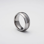 Engraved Tungsten Carbide Ring // Baseball Stitched (Size 8)