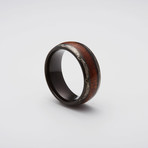 Koa Wood Inlay Engraved Tungsten Carbide Ring // Black (Size 8)
