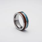 Koa Wood + Turquoise Inlay Tungsten Carbide Ring (Size 8)