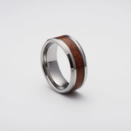 Koa Wood Inlay Tungsten Carbide Ring // Silver (Size 8)