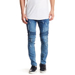 Distressed Moto Jean // Blue (36WX30L)