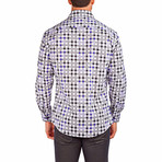 Spotted Check Long-Sleeve Button-Up Shirt // White + Navy (XS)