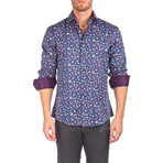 Flower Field Long-Sleeve Button-Up Shirt // Navy (S)