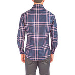Checkered Plaid Long-Sleeve Button-Up Shirt // Navy + Pink (XS)