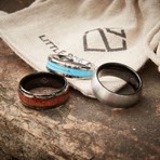 Koa Wood + Turquoise Inlay Tungsten Carbide Ring (Size 8)