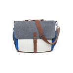 Tri-Color Canvas Messenger Bag (White + Grey + Blue)