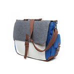 Tri-Color Canvas Messenger Bag (White + Grey + Blue)