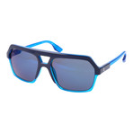 Heavy Top Bar Hexagonal Sunglasses // Blue