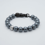 Cubic Zirconia + Hematite Beaded Bracelet // Gunmetal + Black
