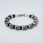 Onyx Skull Bracelet // Silver + Black