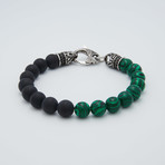 Malachite + Onyx Bead Lobster Clasp Bracelet // Green + Black
