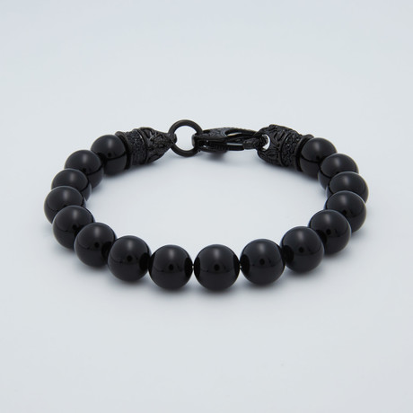 Onyx Bead Crystal Clasp Beaded Bracelet // Black