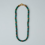 Tiger Eye + Agate Lobster Clasp Necklace // Green + Brown + Gold