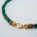Tiger Eye + Agate Lobster Clasp Necklace // Green + Brown + Gold