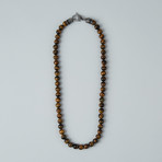Tiger Eye Beaded Lobster Clasp Necklace // Brown + Steel