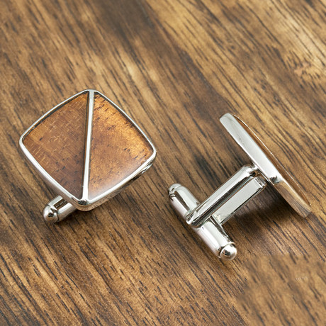 Silver Coated Brass + Koa Wood Cufflink