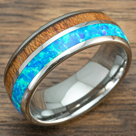 Tungsten + Blue Opal + Koa Wood Ring // 8mm (Size 6)