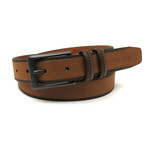 30mm Feather Edge Stitched Belt With Matte Brass Buckle // Tan + Brown (32" Waist)