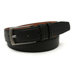 32mm Stitched Feather Edge Belt With Gunmetal Buckle // Black (32" Waist)