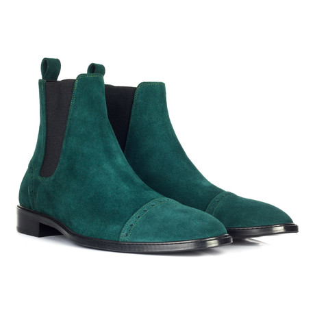 Suede Captoe Chelsea Boot // Green (Euro: 40)