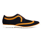 Mixed Texture Colorblocked Wingtip Derby // Navy Blue + Orange (Euro: 45)