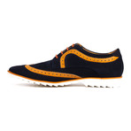 Mixed Texture Colorblocked Wingtip Derby // Navy Blue + Orange (Euro: 45)