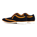 Mixed Texture Colorblocked Wingtip Derby // Navy Blue + Orange (Euro: 45)