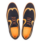 Mixed Texture Colorblocked Wingtip Derby // Navy Blue + Orange (Euro: 45)