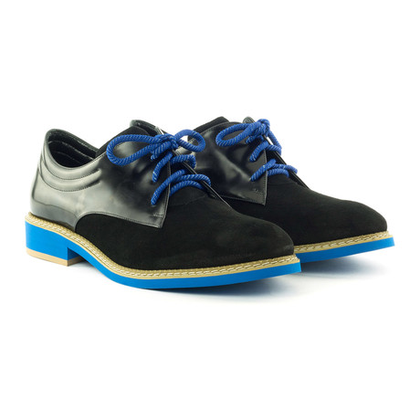 Mixed Texture Contrast Sole Derby // Black + Blue (Euro: 40)