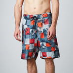 Spooky Point Boardshort // Gray + Orange + Red (35)