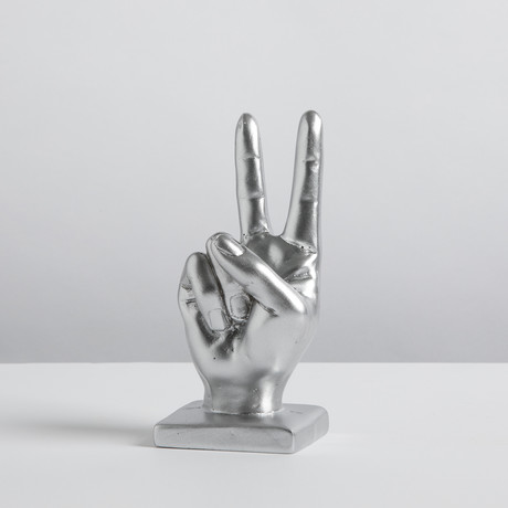 Peace Sign Hand Sculpture (Silver)
