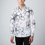 Lotus Doodles Button-Up Shirt // White (S)