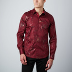 Metallic Branches Button-Up Shirt  // Burgundy (L)