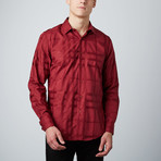 Satin Plaid Button-Up Shirt // Red (3XL)