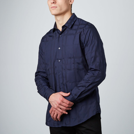 Monotone Plaid Button-Up Shirt // Blue (2XL)